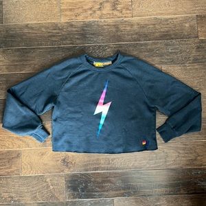 Aviator Nation women’s cropped rainbow bolt cropped crew sweatshirt. Size Medium